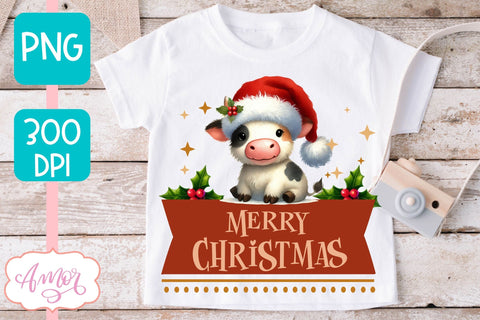 Merry Christmas PNG | Cute Christmas cow PNG Sublimation Amorclipart 