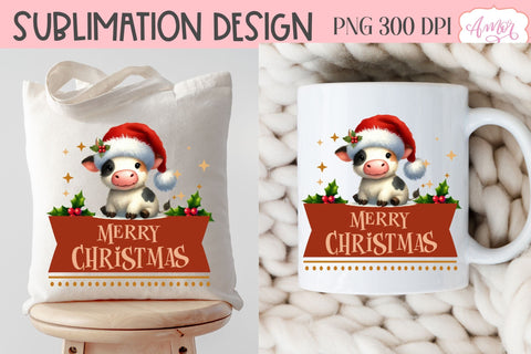 Merry Christmas PNG | Cute Christmas cow PNG Sublimation Amorclipart 