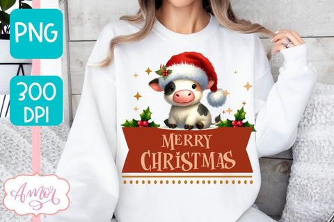 Merry Christmas PNG | Cute Christmas cow PNG Sublimation Amorclipart 