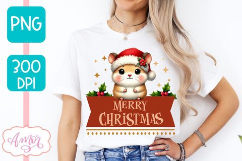 Merry Christmas PNG | Cute Christmas hamster PNG Sublimation Amorclipart 
