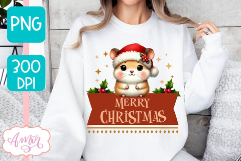 Merry Christmas PNG | Cute Christmas hamster PNG Sublimation Amorclipart 