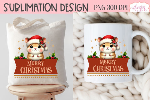Merry Christmas PNG | Cute Christmas hamster PNG Sublimation Amorclipart 