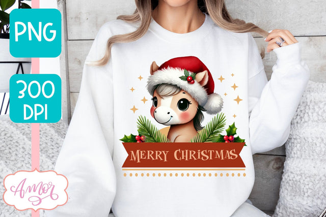 Merry Christmas PNG | Cute Christmas horse PNG Sublimation Amorclipart 