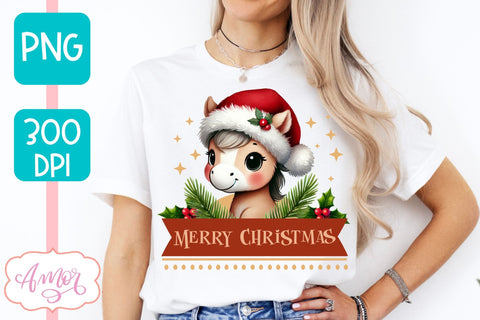 Merry Christmas PNG | Cute Christmas horse PNG Sublimation Amorclipart 
