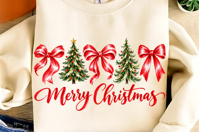 Merry Christmas PNG, Merry Christmas Bow and Tree PNG Sublimation DesignPlante 503 