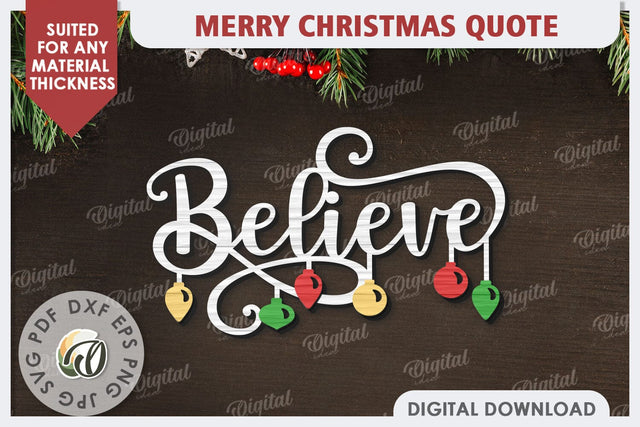 Merry Christmas Quote Laser Cut Design. Christmas Decor SVG SVG Evgenyia Guschina 
