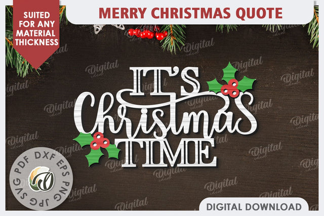 Merry Christmas Quote Laser Cut Design. Christmas Decor SVG SVG Evgenyia Guschina 