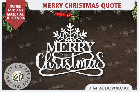 Merry Christmas Quote Laser Cut Design. Christmas Decor SVG SVG Evgenyia Guschina 
