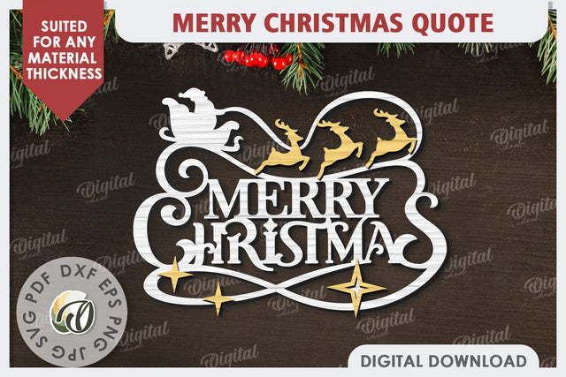 Merry Christmas Quote Laser Cut Design. Christmas Decor SVG SVG Evgenyia Guschina 