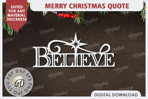 Merry Christmas Quote Laser Cut Design. Christmas Decor SVG SVG Evgenyia Guschina 