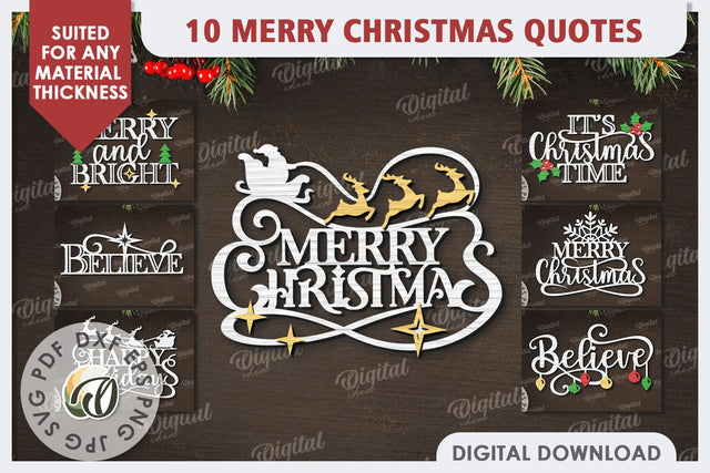 Merry Christmas Quotes Laser Cut Bundle. Christmas Decor SVG SVG Evgenyia Guschina 