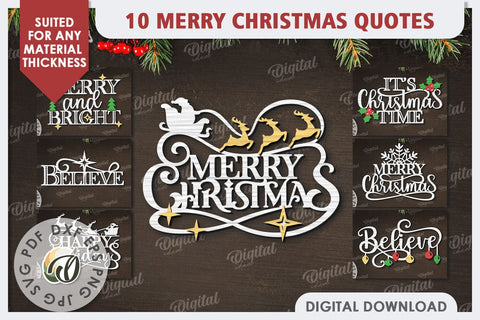 Merry Christmas Quotes Laser Cut Bundle. Christmas Decor SVG SVG Evgenyia Guschina 