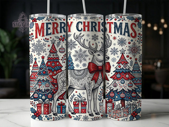 Merry Christmas Reindeer 20oz Tumbler, Merry Christmas, Christmas Reindeer, Reindeer Tumbler, Reindeer PNG, Xmas Reindeer, Reindeer Wrap, 20oz Tumbler Wrap Sublimation SvggirlplusArt 