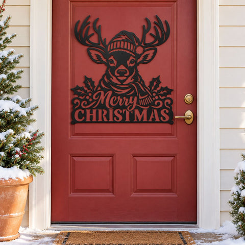 Merry Christmas Reindeer Laser SVG | Christmas Deer DXF | Winter Antlers Metal Wall Art | Holiday Plasma CNC Cutting File SVG HappyDesignStudio 