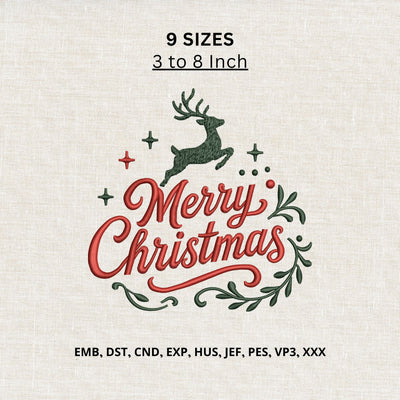 Merry Christmas Reindeer Machine Embroidery Design – Holiday Christmas Embroidery File Embroidery/Applique DESIGNS PatternFeed8 