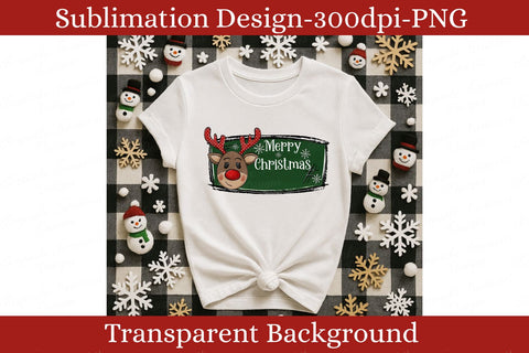 Merry Christmas Reindeer PNG, Cute Holiday Name Plate Sublimation Design Sublimation Keepsake Treasures Designs LLC. 