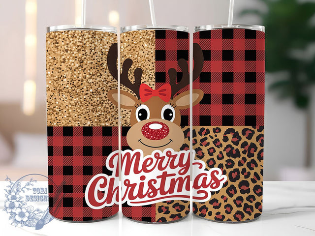 Merry Christmas Reindeer Tumbler, Leopard Buffalo Plaid Wrap, Holiday Animal Sublimation Design, 20oz Christmas Tumbler, Festive Reindeer Art, Whimsical Holiday Mug, Rustic Christmas Cup Sublimation ToriDesigns 