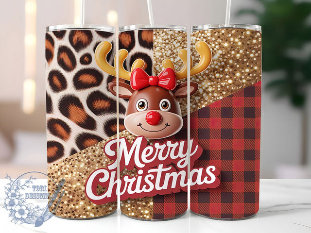 Merry Christmas Reindeer Tumbler, Leopard Buffalo Plaid Wrap, Holiday Animal Sublimation Design, 20oz Christmas Tumbler, Festive Reindeer Art, Whimsical Holiday Mug, Rustic Christmas Cup Sublimation ToriDesigns 