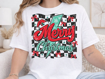 Merry Christmas Retro Checkered Bolt PNG SVG DesignDestine 