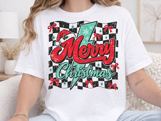 Merry Christmas Retro Checkered Bolt PNG SVG DesignDestine 