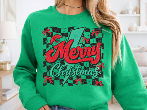 Merry Christmas Retro Checkered Bolt PNG SVG DesignDestine 
