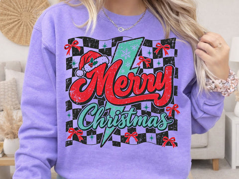 Merry Christmas Retro Checkered Bolt PNG SVG DesignDestine 