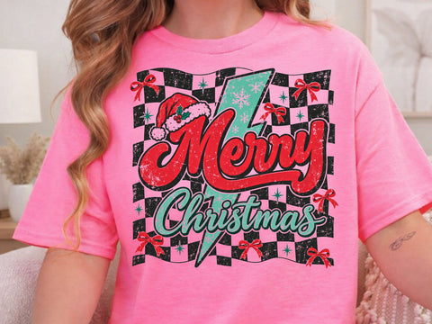 Merry Christmas Retro Checkered Bolt PNG SVG DesignDestine 