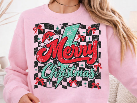 Merry Christmas Retro Checkered Bolt PNG SVG DesignDestine 