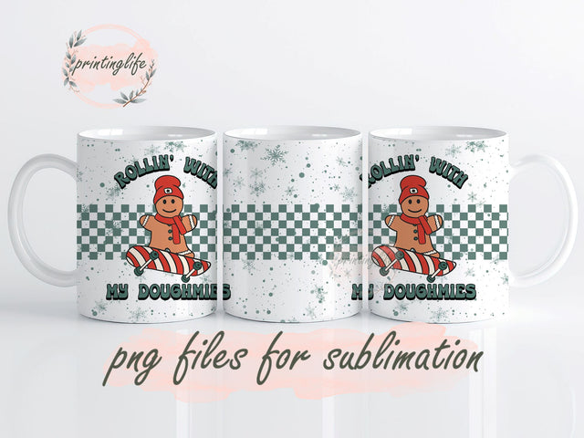 Merry Christmas Retro Gingerbread Funny Skater Gingerbread Man Christmas Groovy Gingerbread PNG file 11oz Sublimation PrintingLife 