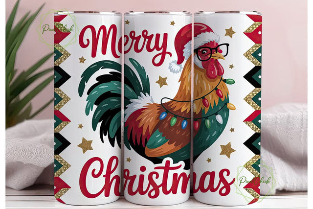 Merry Christmas Rooster 20oz Tumbler Sublimation PixelChick 