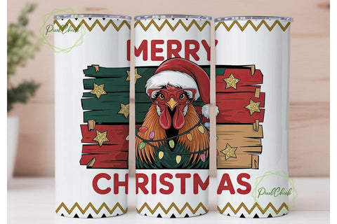 Merry Christmas Rooster 20oz Tumbler Sublimation PixelChick 