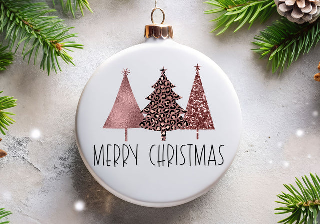 Merry Christmas Rose Gold Trees | Elegant Holiday Typography PNG | Rose Gold Christmas Design Sublimation Print Perfect Design Shop 