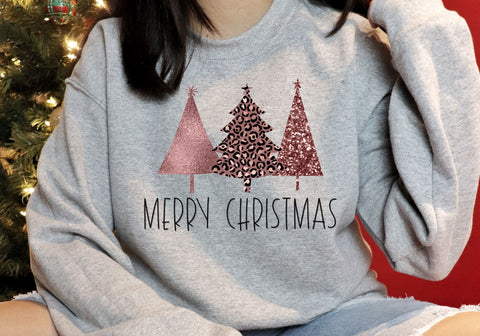 Merry Christmas Rose Gold Trees | Elegant Holiday Typography PNG | Rose Gold Christmas Design Sublimation Print Perfect Design Shop 