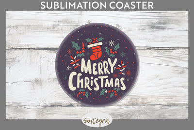 Merry Christmas Round Coaster Sublimation Sublimation Sintegra 