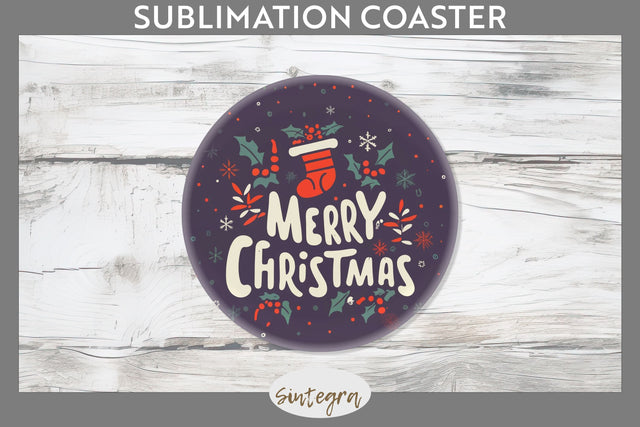 Merry Christmas Round Coaster Sublimation Sublimation Sintegra 