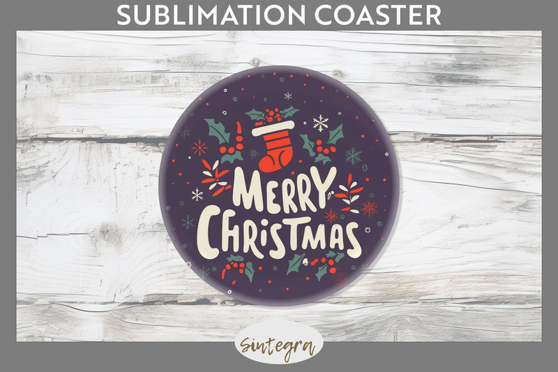 Merry Christmas Round Coaster Sublimation Sublimation Sintegra 