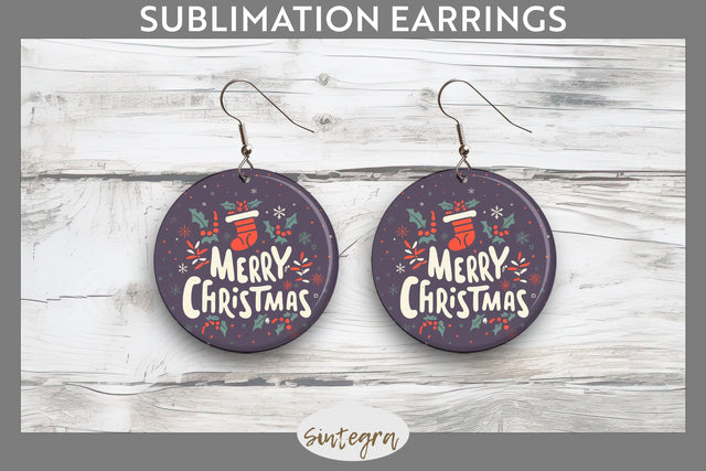 Merry Christmas Round Earrings Sublimation Sublimation Sintegra 