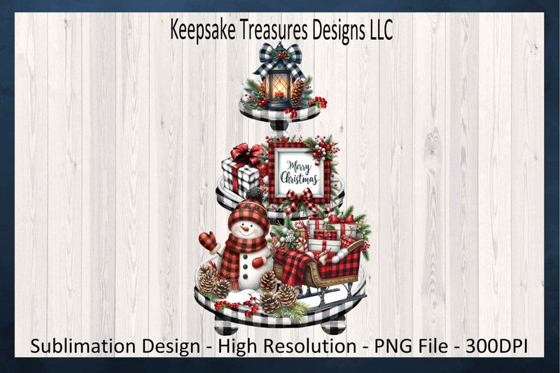 Merry Christmas Rustic Farm Theme Black Buffalo Plaid Tiered Tray, Sublimation PNG Design, Digital Download, PNG Printable Sublimation Keepsake Treasures Designs LLC. 