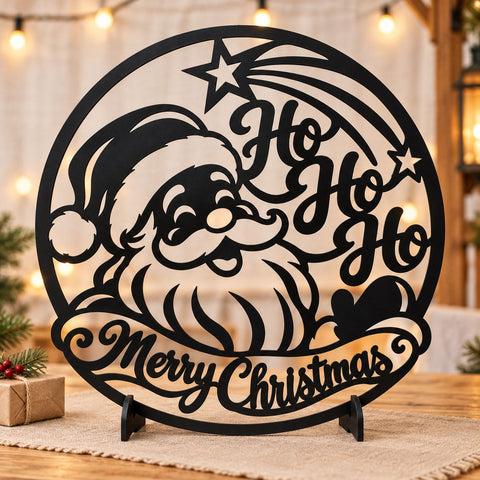 Merry Christmas Santa Laser SVG | Ho Ho Ho Santa Claus DXF | Christmas Metal Wall Art | Holiday Plasma CNC Cutting File SVG HappyDesignStudio 