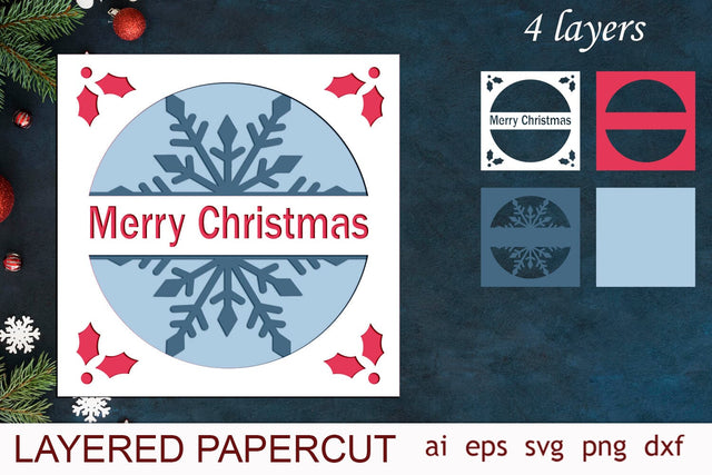 Merry Christmas shadow box svg, 3D Layered papercut card SVG AnastasiyaArtDesign 