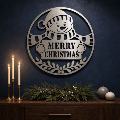 Merry Christmas Snowman Laser SVG | Snowman Christmas DXF | Holiday Metal Art Svg | Round Christmas Sign | Plasma CNC Cut File SVG HappyDesignStudio 