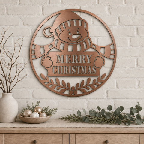 Merry Christmas Snowman Laser SVG | Snowman Christmas DXF | Holiday Metal Art Svg | Round Christmas Sign | Plasma CNC Cut File SVG HappyDesignStudio 