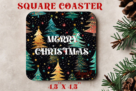 Merry Christmas square coaster sublimation / christmas tree Sublimation Angelina Semenova 