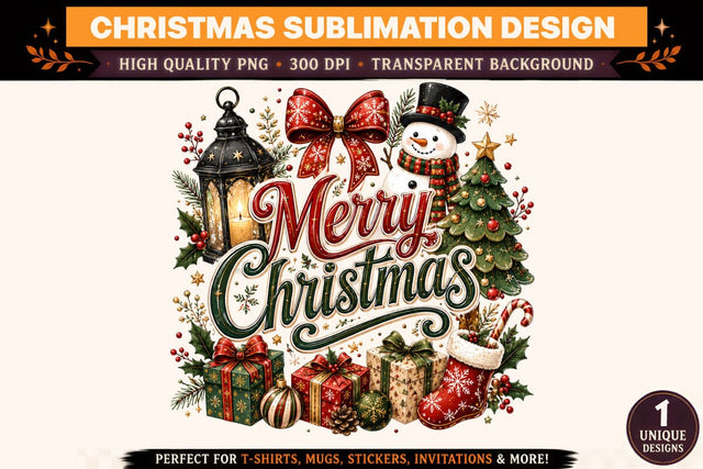 Merry Christmas Sublimation PNG | Vintage Christmas T-Shirt Design | Christmas Tree & Snowman PNG | Holiday Sublimation Design | 300 DPI Sublimation BlackCatsMedia 