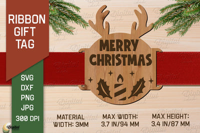 Merry Christmas SVG. Christmas Ribbon Gift Tag Laser Cut SVG Evgenyia Guschina 