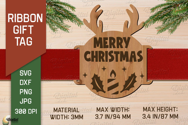 Merry Christmas SVG. Christmas Ribbon Gift Tag Laser Cut SVG Evgenyia Guschina 