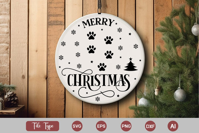 Merry Christmas SVG Design, Cat Christmas Round Ornament SVG Design, Pet Animal Quotes, SVGs,Quotes and Sayings,Food & Drink,On Sale, Print & Cut SVG DesignPlante 503 