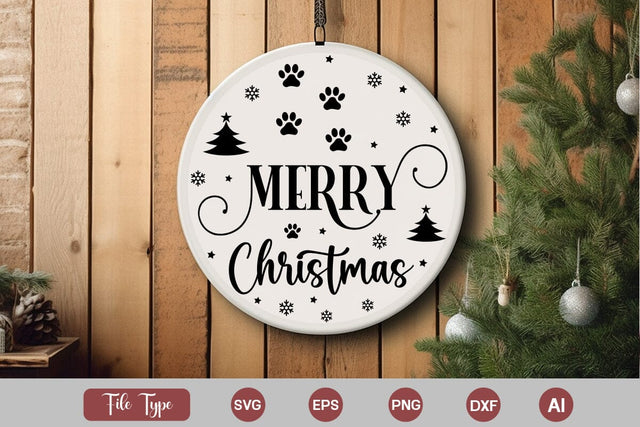 Merry Christmas SVG Design, Cat Christmas Round Ornament SVG Design, Pet Animal Quotes, SVGs,Quotes and Sayings,Food & Drink,On Sale, Print & Cut SVG DesignPlante 503 