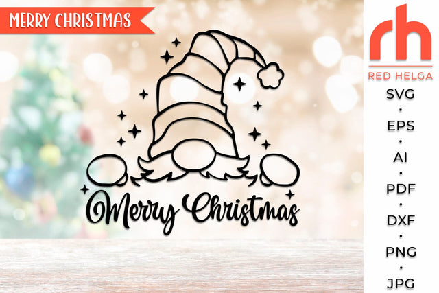 Merry Christmas SVG, Peeping Gnome DXF, Christmas Scene Cut File, Xmas Window Decor, Holiday Design Vector, Winter Theme, Gnome Outline SVG RedHelgaArt 