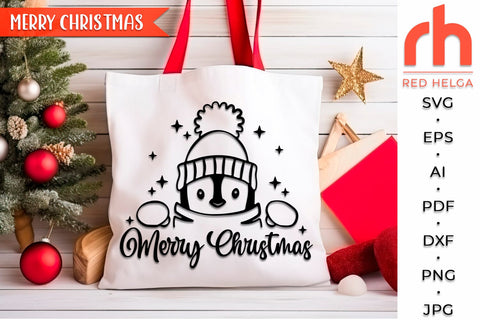 Merry Christmas SVG, Peeping Penguin DXF, Christmas Scene Cut File, Xmas Window Decor, Holiday Design Vector, Winter Theme, Penguin Outline SVG RedHelgaArt 